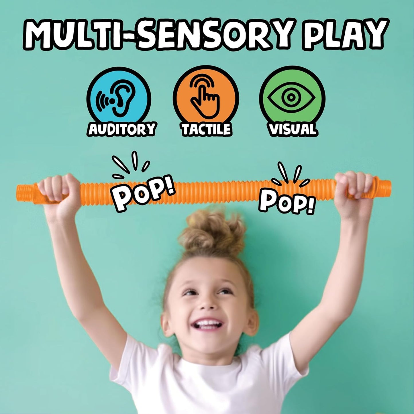 BUNMO Pop Tubes - Sensory Toys - Toddler Toys - Imaginative Play & Stimulating Creative Learning - Hours of Fun for Kids - Tons of Ways to Play - Connect, Stretch, Twist & Pop - 6 Pack Medium