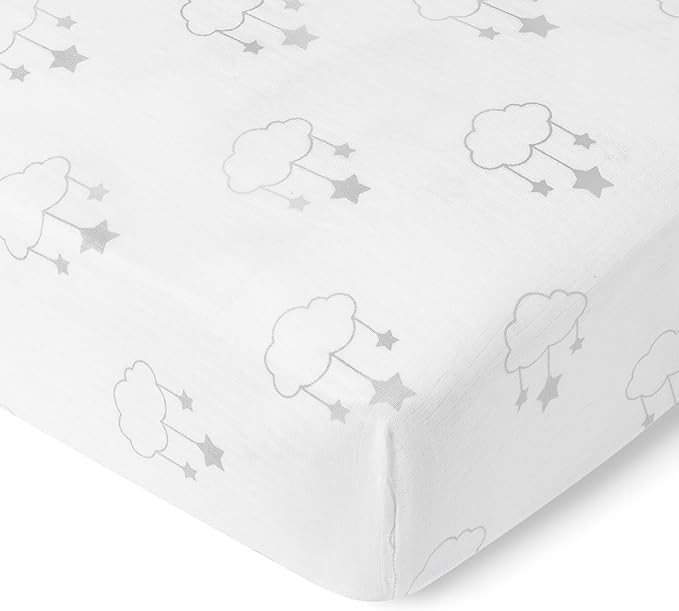 Newton Baby Fitted Single Layer Crib Sheet (2-Pack) - Ultra Breathable and Soft, Organic Cotton, Fits All Standard Cribs, Wishing on a Star White