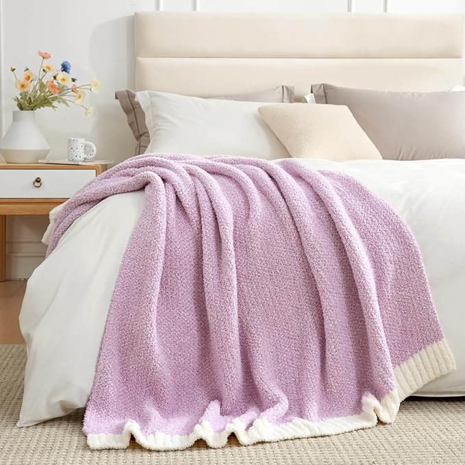 Snuggle Sac Lilac Throw Blanket for Couch, Super Soft Warm Blankets Cozy Knit Fuzzy Lightweight Throws for Sofa, Bed, Living Room, Heather Lilac, 50x70 inches