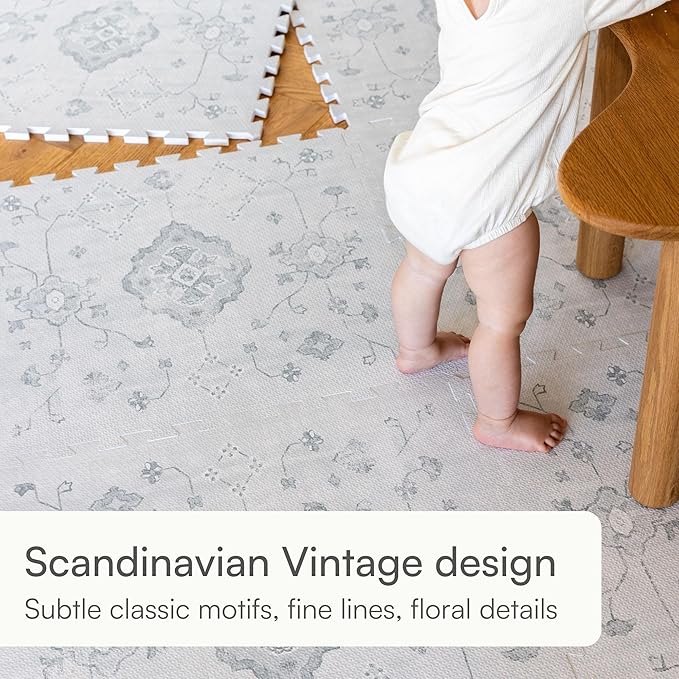 Lillefolk Baby Play Mat for Floor – 4x6ft Vintage Gray | Soft Non Toxic Premium EVA Foam Tiles for Tummy Time, Crawling & Playroom – Waterproof Interlocking Floor Mat for Babies & Toddlers (6 Tiles)