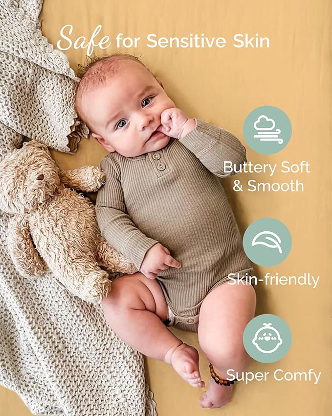 Bedside Sleeper Bassinet Sheets 35x20 for Mi, Milliard Bassinet and Large Bedside Sleepers - Buttery Soft, Premium Stretchy Jersey Knit Sheets - Burnt Orange+Mustard Yellow+ GrayGray, 3 Pack