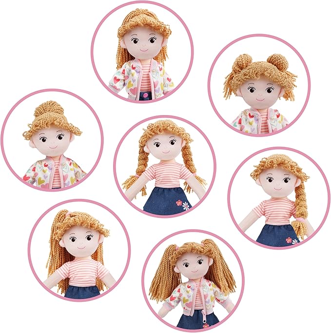 June Garden 14” Snuggle Cutie Doll - Gracie - Soft Plush Doll for Girls and Toddlers - Removable Clothes and Shoes