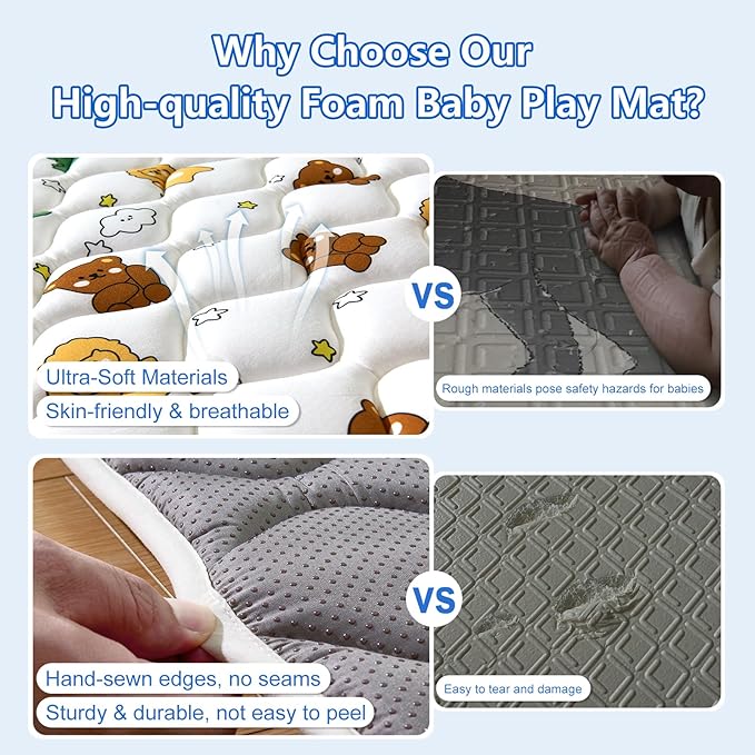 Premium Foam Baby Play Mat 50" X 50", Thicken One-Piece Crawling Mat, Non-Slip Cushioned Activity PlayMats for Infants, Babies, Toddlers, Play & Tummy Time