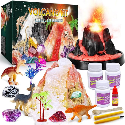 UNGLINGA Erupting Volcano Science Kit for Kids, Gemstone Donosaur Dig Volcano, Snow Eruption Volcano, Chemistry Experiment Lab Toys Gift for Boys & Girls