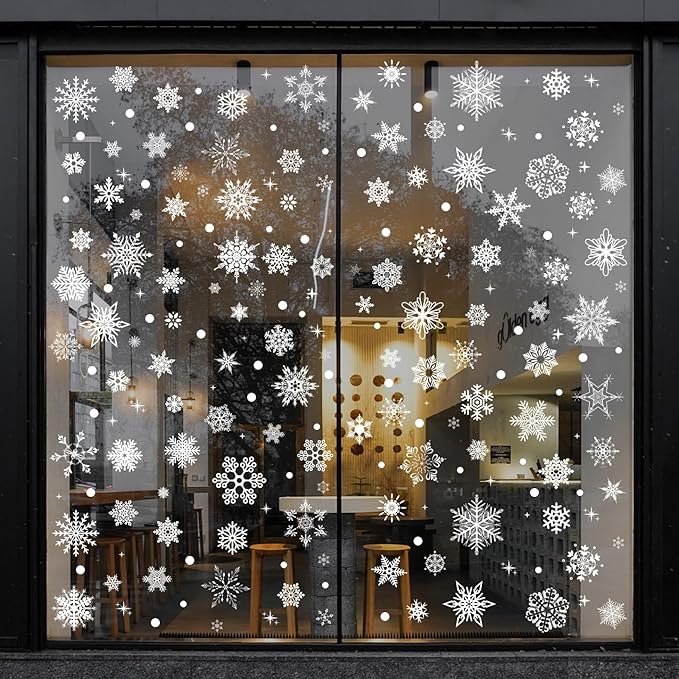 Snowflake Window Clings for Glass Windows Snow Spray Christmas Window Clings Winter Xmas Holiday Window Stickers Decals Decor 6 Sheets Christmas Decorations for Office Clearance Indoor