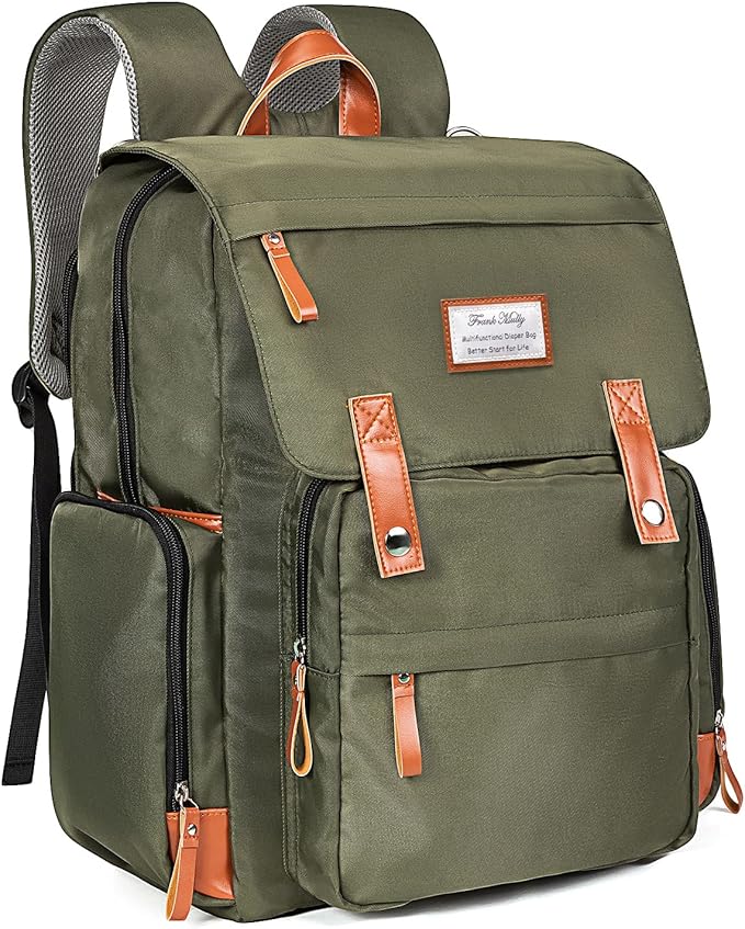 Frank Mully Diaper Bag Backpack Large Multifunction Travel Baby Bag for Mom Dad Army Green