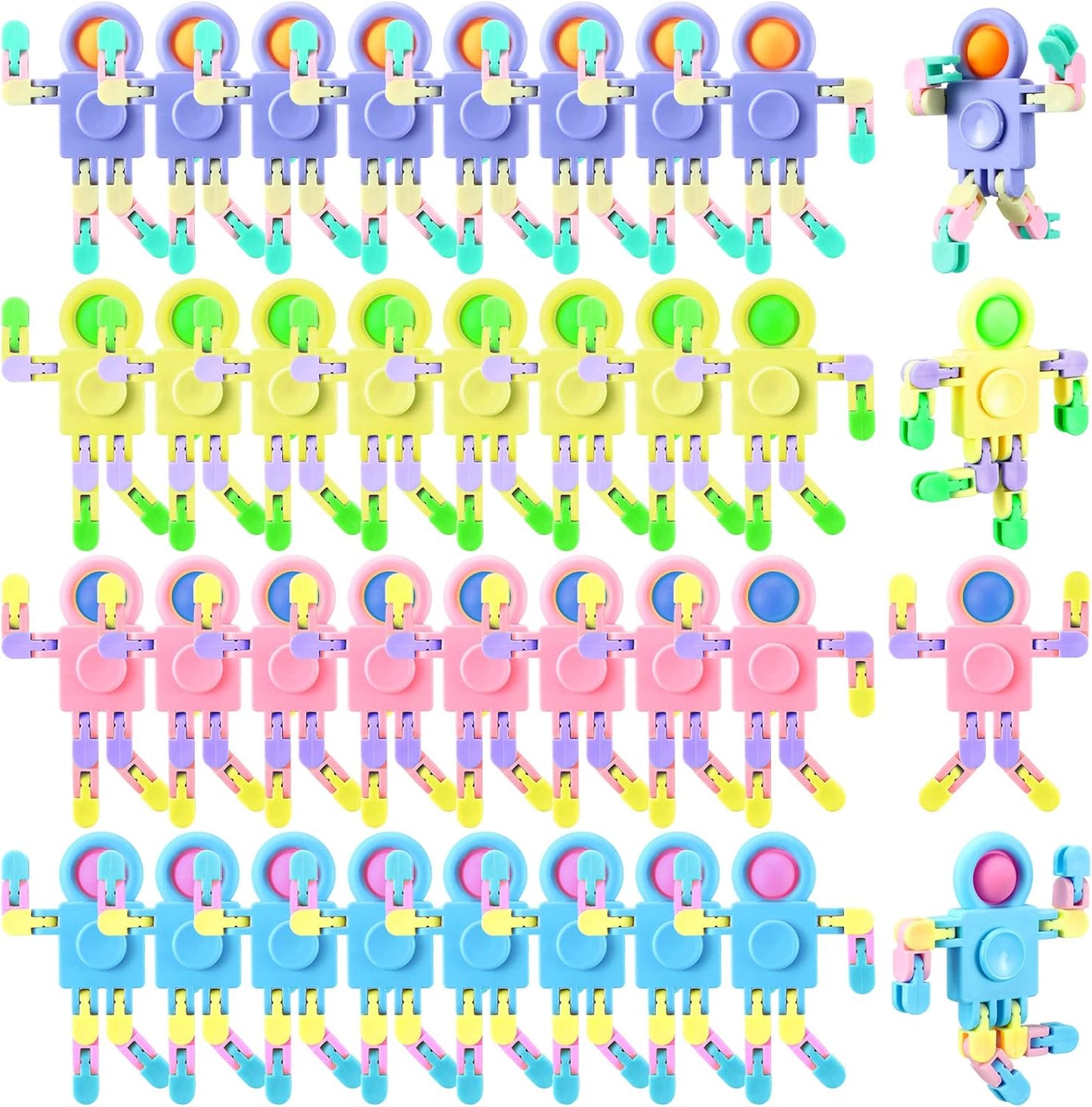 32 Pcs Funny Sensory Fidget Toys Robot Fidget Spinners Fidget Party Favors Robot Fingertip Toy DIY Transformable Chain for Teens Adults Stress Relief Birthday Gift (4 Colors,Elegant Style)