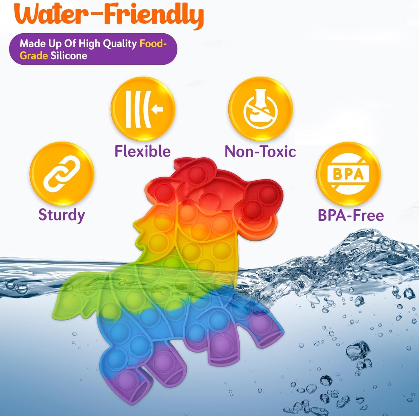 Animals Pop Fidget Toys Set, Silicone Rainbow Dinosaur Popper Fidget Set for Children, Sensory Squeeze Toys Stress Reliever Tool for Kids Adult ADHD Lion, Tiger, Horse and Duck 4 Pack