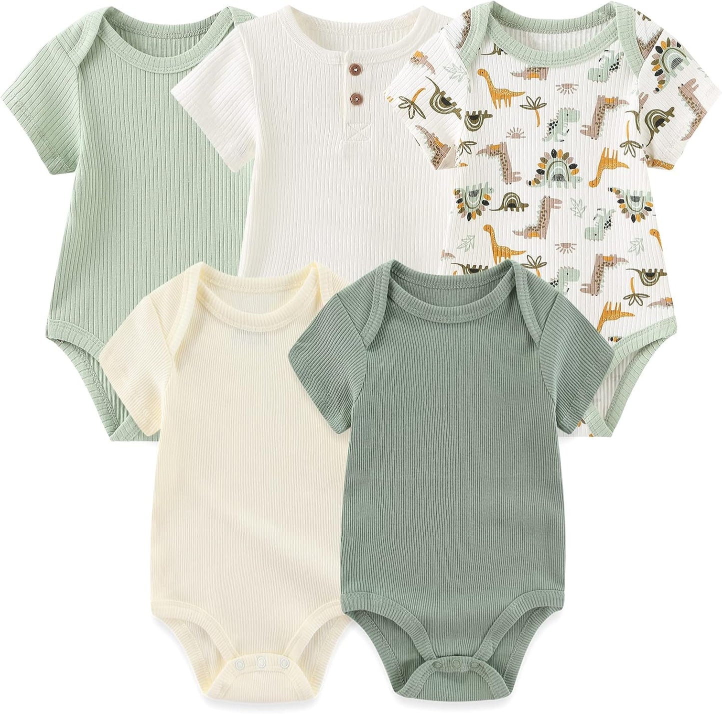 Newborn Baby Short Sleeve Bodysuit Cotton One-Piece Baby Clothes 5-Pack, 0-12 Months