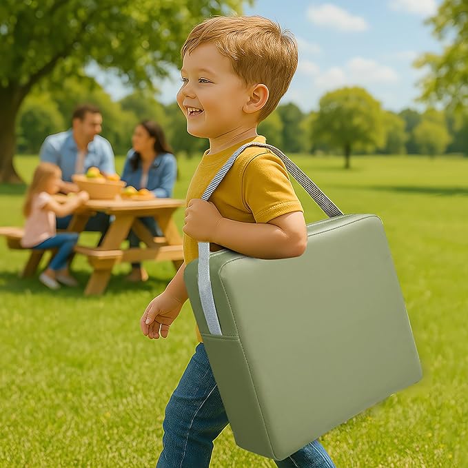 Toddler Booster Seat for Dining Table, 2 Elastic Seat Belts,Anti Scratch PU Skin-Friendly, Waterproof,Anti-Wrinkle, Detachable Non-Slip Bottom - Green