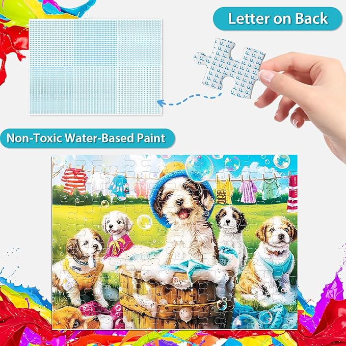 100 Piece Puzzles for Kids Ages 4-6 6-8 8-10 Year Old - Puppies and Bubbles, 100 Pieces Jigsaw Puzzles for Kids, Children Learning Educational Toys Gift for Boys and Girls