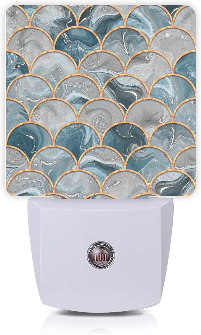 Mermaid Fish Scales Marble Night Light Plug-in LED Nightlights Auto Sensor Night Lamp Dusk-to-Dawn Lamp Home Decor for Nursery Children Girls Boys