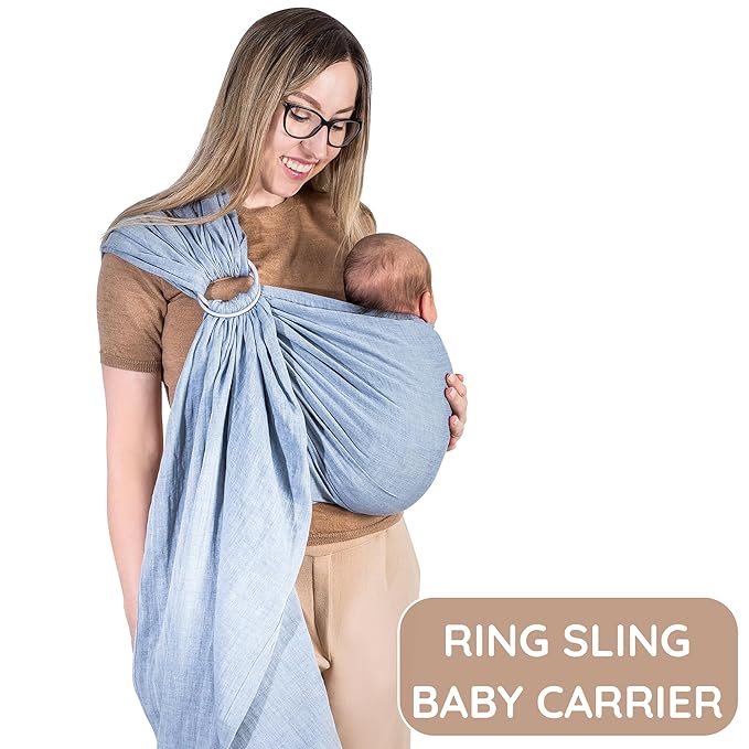 Baby Ring Sling Lightweight 100% Cotton Wrap Newborn, Toddler, Infant, Holder, Adjustable, Breathable, Travel Baby Carrier Sling Dark Blue