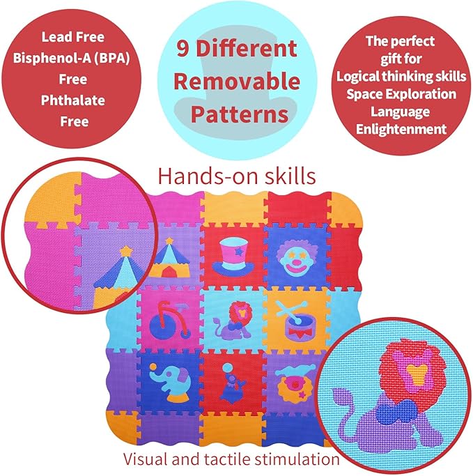 Coolcandy Baby Play Mat, 25Pcs Interlocking Puzzle Floor Mat, with Safety Fence - 0.4" Thick Non-Toxic EVA Foam Play Mat, for Infants & Toddlers 3-36 Months, Soft Puzzle Tiles for Play Areas