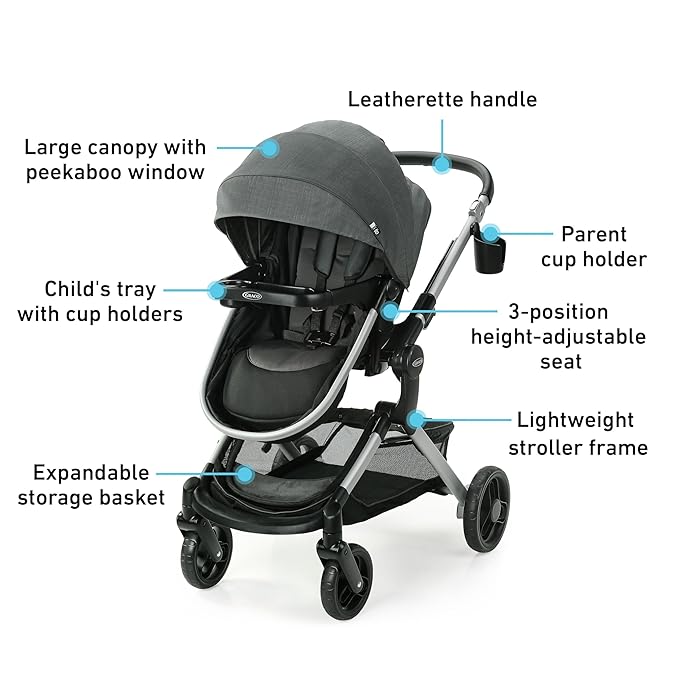 Graco Modes Nest Travel System, 3-in1 Modular Carseat Stroller Combo, Adjustable Slide2Me Infant Car Seat Carrier to Toddler Stroller, Includes the SnugRide DLX Infant Car Seat, Sullivan