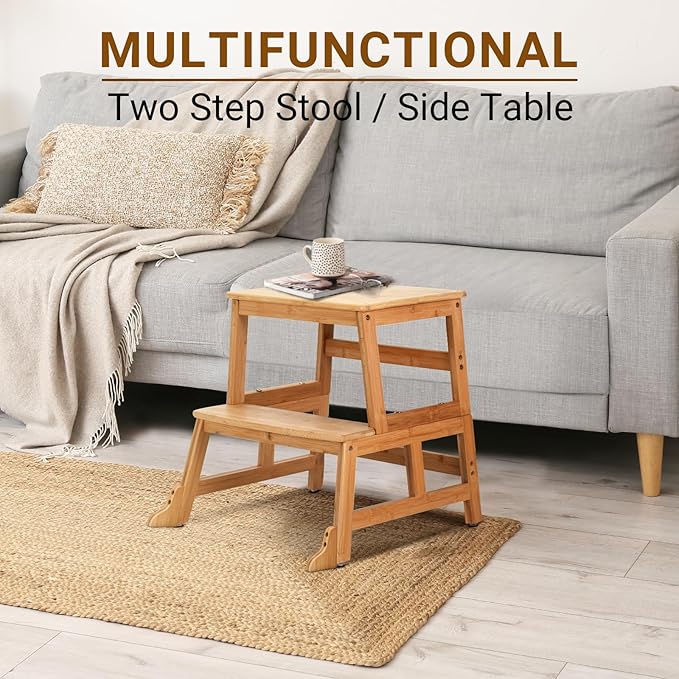 COSYLAND Toddler Standing Tower with Stabilizing Legs - Bamboo Kids Kitchen Step Stool for Learning Cooking - Stable Nursery Standing Stool for Kitchen Island, Bathroom (Natural)