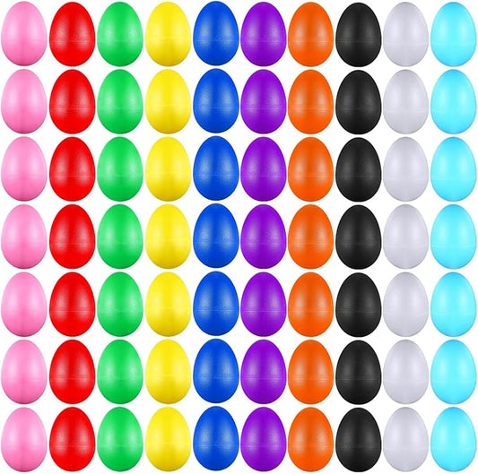100 Pieces Egg Shakers Musical Instruments Percussion Maracas Egg for Kids Toys Plastic Easter Shaker for Learning DIY Painting, Classroom Music, Rhythm(10 Color)