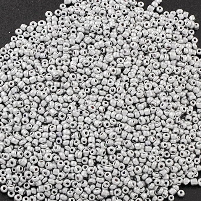 Perlin Glass Seed Beads 4mm 6/0 Round Mini Small Pony Spacer Beads 1100pcs for Jewelry Making Earrings Bracelets Pendants Waist DIY Handmade Metallic Color Kit (Silver)