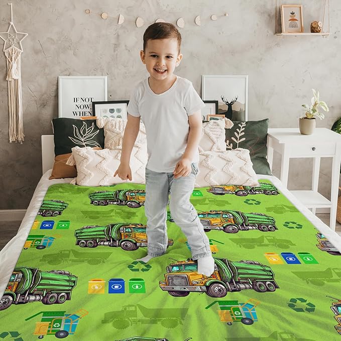 Boys Blanket Gift Garbage Truck Throw Blankets for Kids Adults, 60x80 Inches Cute Decor Throw for Sofa Couch Chair Bed All Season Cozy Soft Stuff
