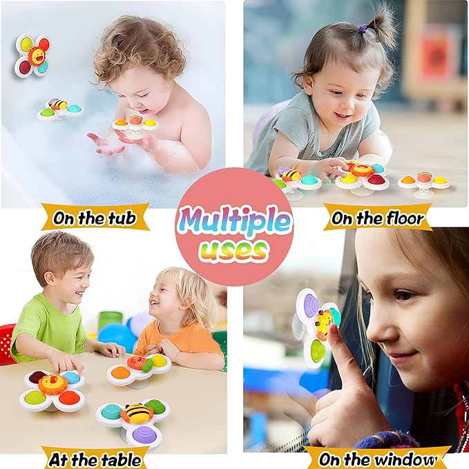 Fidget Sensory Toys for Airplane Travel Essential Activities, Suction Fidget Spinner for Babies Boy Girl Car Rides Montessori Bath Toy Gifts for 12+ Month Babies Toddlers 1 2 3 Year Old