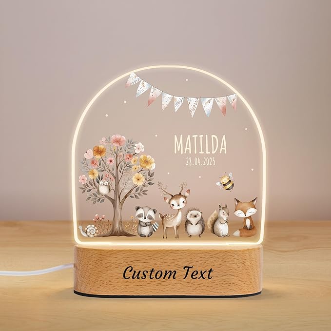 Personalized Baby Gifts for Kids, Custom Name LED Acrylic Plaque Night Light, Safari Jungle Animals Lamp, Perfect Baby Shower Newborn Christmas Gifts for Boys Girls, Children's Nursery Decor