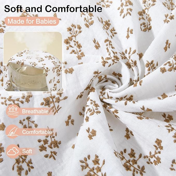 Baby Bassinet Sheets TPU Waterproof 2 Pack Soft Muslin Bedside Bassinet Mattress Sheets with Bottom Elastic Band for Baby Boy Girls Unisex Fit Hourglass Oval and Rectangle, Brown Flowers