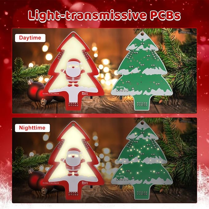 PEMENOL Christmas Tree Soldering Project Kit, DIY Xmas Ornament Electronics Kit with Through-Hole Components, Glowing PCB Design & Jingle Bells, for Xmas Decorations Soldering Practice Present