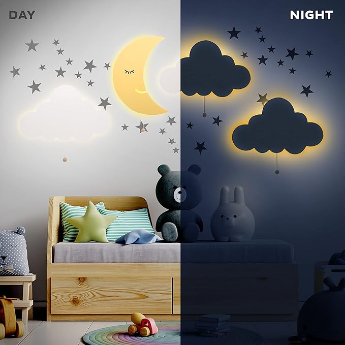 Lumipets Lighted Elephant on Moon, Nursery Night Light, Wall Mounted Lighted, Battery Operated Cloud Light Sign–Lightweight Moon Night Light for Babies, Toddlers, Kids