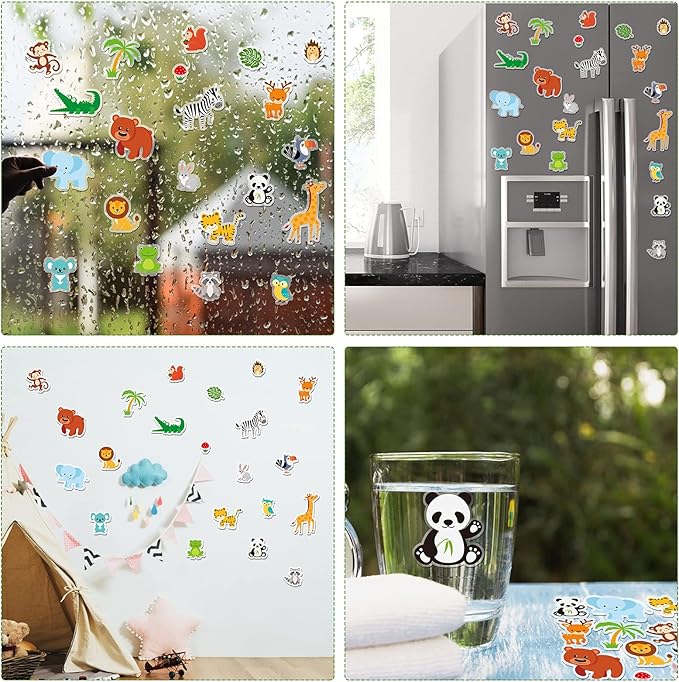 40 PCS Jungle animals Thick Gel Clings Winter Safari Window Gel Clings Decals Stickers for Kids Toddlers and Adults Home Airplane Classroom Nursery Winter Zoo Animals Party Supplies Decorations