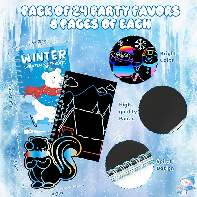 12 Pack Winter Scratch Art Party Favors for Kids - Rainbow Scratch Paper Snowflake Penguin Scratch Off Cards Frozen Birthday Goodie Bags Stuffers - Return Christmas Gifts DIY Classroom Prizes