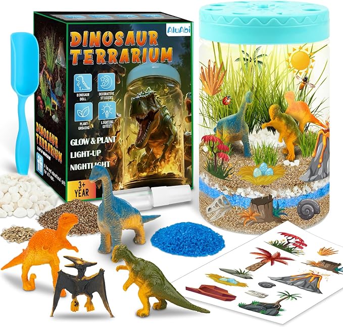 Light Up Dinosaur Terrarium Kit for Kids, Educational Science Kits STEM Projects,DIY Gardening Kit Arts Crafts Activity Creative Dinosaur Toys,Christmas Birthday Gifts for Boys Girls Ages 4 5 6 7 8-12