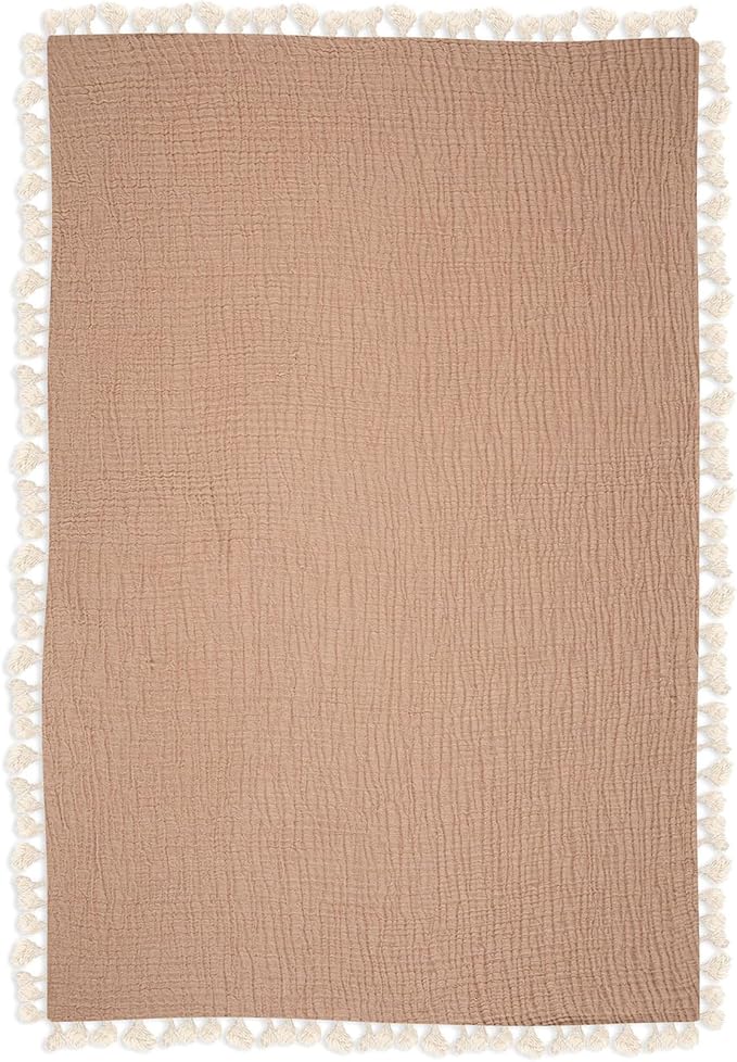Crane Baby 6-Layer Quilt Muslin Swaddle Blanket, Soft Cotton Lightweight Nursery and Stroller Blanket for Baby Boys & Girls, Copper, 30 X 40