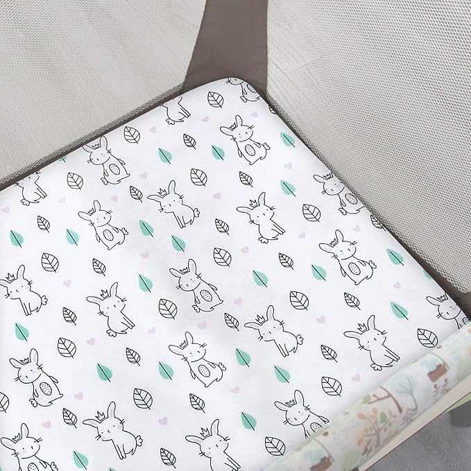 Pack and Play Sheets, 2 Pack Mini Crib Sheets, Stretchy Playard Fitted Sheet, Compatible with Graco Pack n Play, Soft and Breathable Material, Stars & Bunny