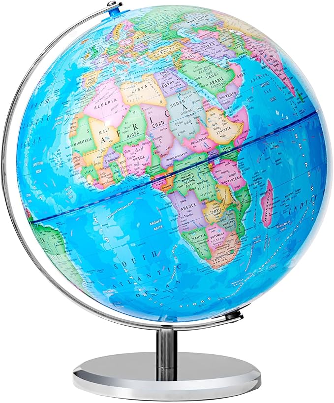 13" World Globe for Kids, Classroom Globe for Education & Decoration with Stable Heavy Metal Base, HD Waterproof Printed & Rewritable Surface