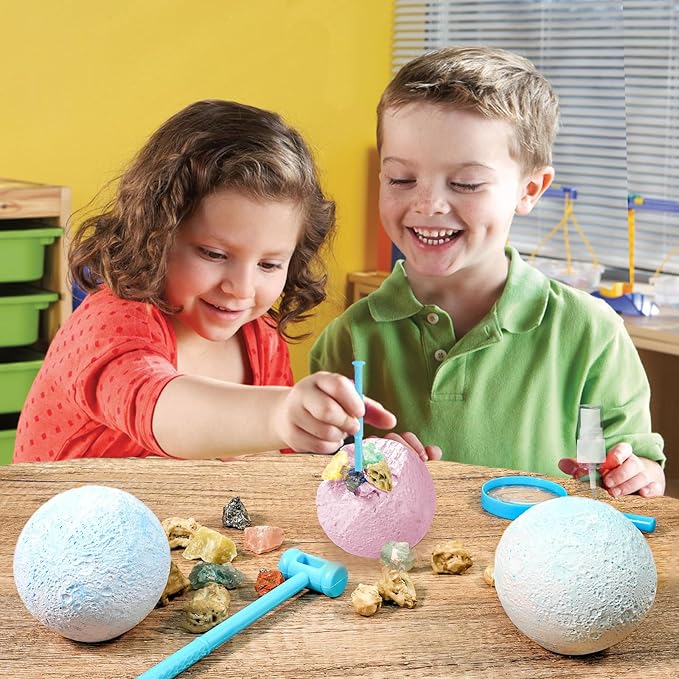 Hiawbon Gemstones Dig Kit, Dig up 6 Planets Find 12 Skulls & 18 Gems Dig Kit, Gem Digging Kit, Planet Space Dig Kit for Christmas Birthday Gifts