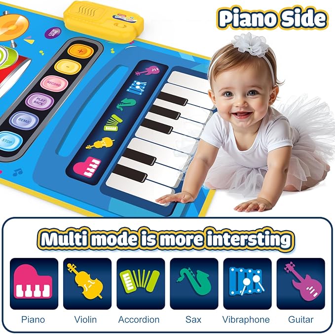 Baby Toys for 1 Year Old Boy Girl, 2 in 1 Musical Piano & Drum Mat for Toddlers 1-3, Early Education Baby Piano Mat Learning Floor Toy 12-18 Months, Christmas Birthday Gift for 1 2 3 Year Old Girl Boy