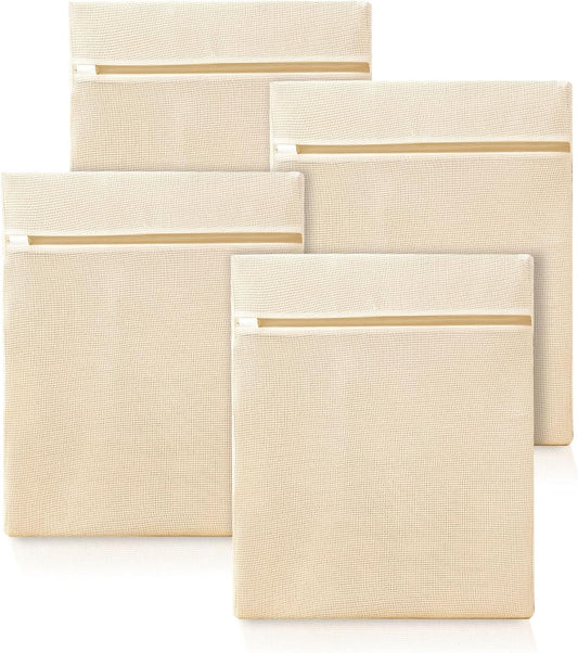 4Pcs Large Cotton Mesh Laundry Bags for Delicates,Breathable Mesh Garment Bag for Washing Machine,Travel Wash Bags with Zipper for Bras,Underwear,Socks,Clothes,Laundry Dorm Room Essentials(L)