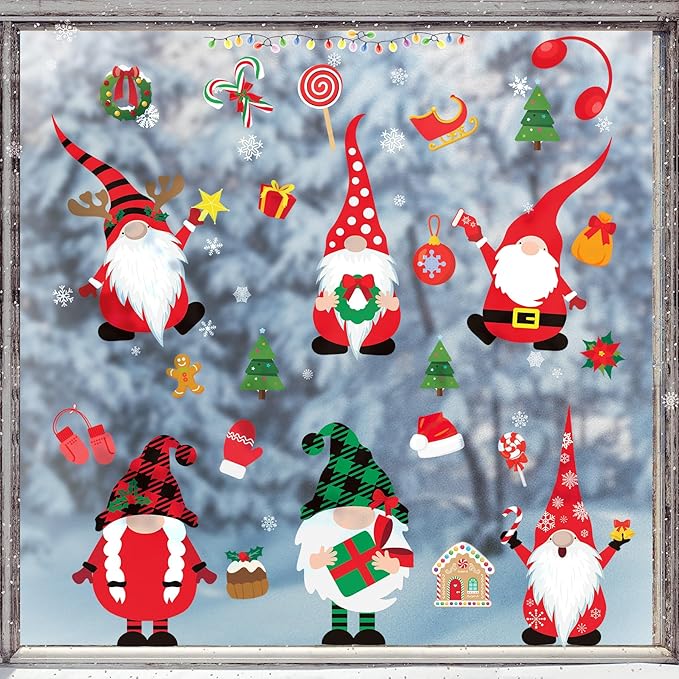 Joy Bang 320 PCS Christmas Window Clings, Christmas Window Stickers Decorations Gnome Snowflake Xmas Decals Decor for Glass Window Home Office Indoor