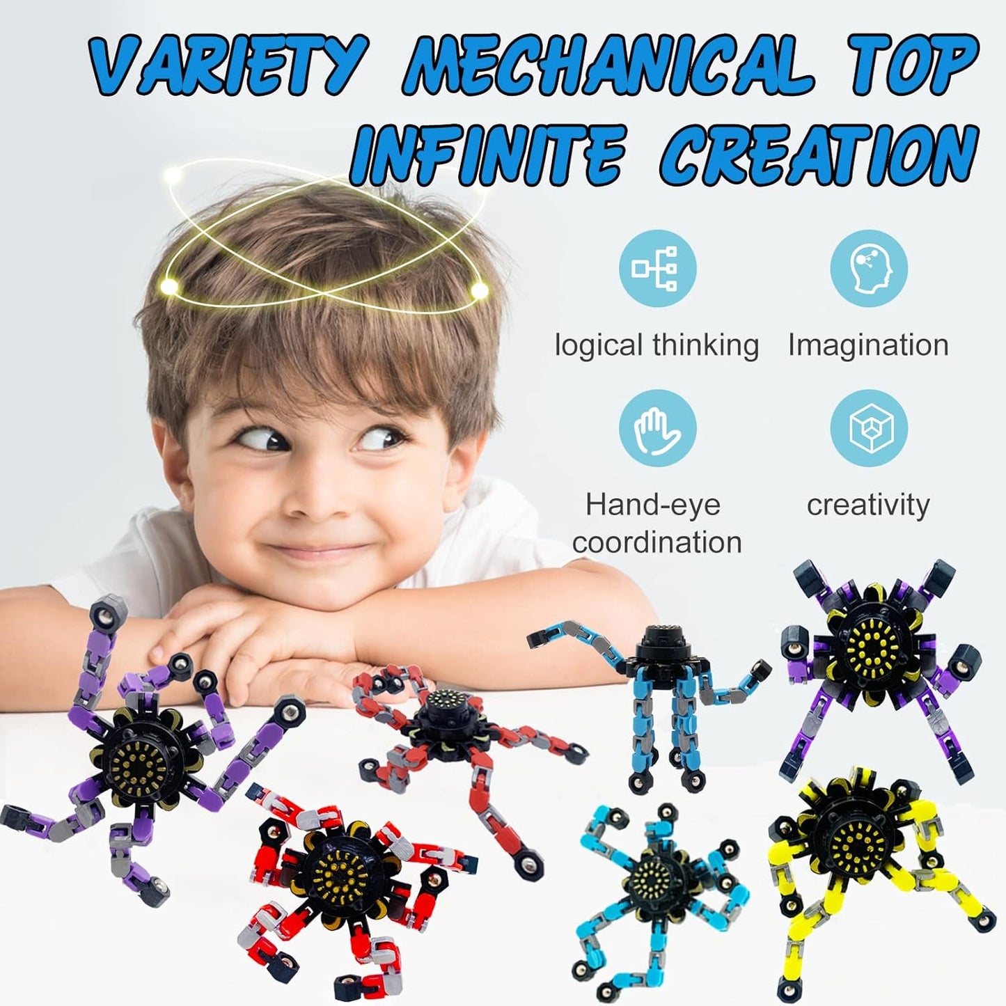 16Pc Fingertip Gyro Fingertip Mechanical Top DIY Deformation Robot Metal Transformable Gyro Spinners Finger Chain Robot Toy Changeable Face Fidget Spinners Octopus ADD ADHD Astium for Kids Adults