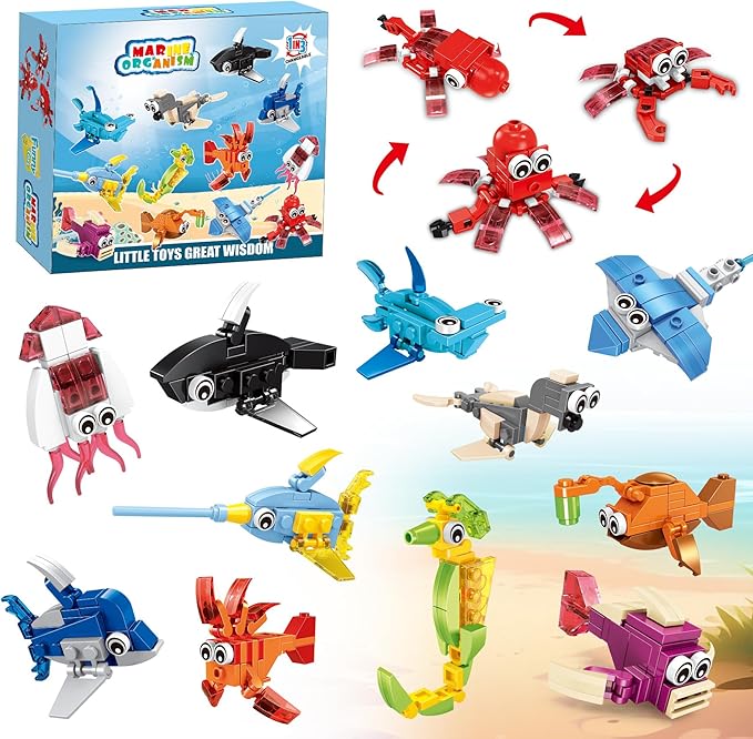 12 Packs 36 Kinds of Marine Animals Building Blocks Toy, DIY Marine Animals Building Blocks Sets for Classroom Prizes Toy,Birthday Favors for KidsIdeas for Boys and Girls Ages 6-12