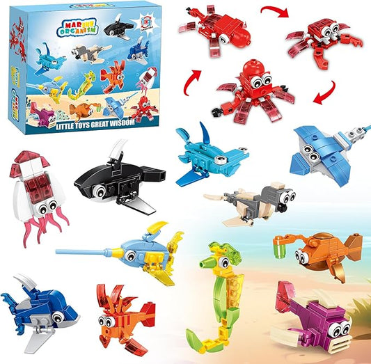 12 Packs 36 Kinds of Marine Animals Building Blocks Toy, DIY Marine Animals Building Blocks Sets for Classroom Prizes Toy,Birthday Favors for KidsIdeas for Boys and Girls Ages 6-12