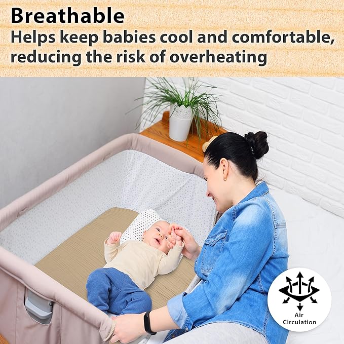 3 Pack Organic Muslin Bedside Bassinet Sheets Compatible with Mika Micky, Baby Delight, Dream On Me, AMKE and Other Bassinet Pads Size Between 17-21 in Width, 29-33 in Length, and 1.5-4 in Thick