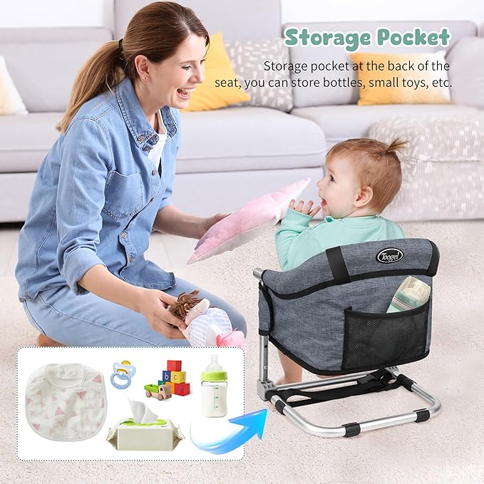 Booster Seat for Dining Table: Portable Toddler Booster Chair with Safety Buckle and Height Adjustable, Foldable Baby Feeding Chair, Kids High Chair Booster Seat for Kitchen Home Travel - Yellow