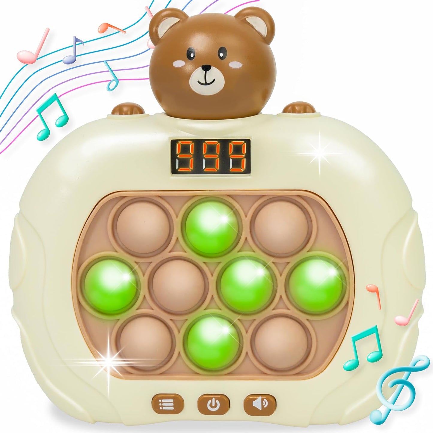 Marlo & Buzz Fast Push Game Toy with Popit Game Controller, Pop Fidget Animal with LED Screen - Sensory and Memory Console, Quick Bubble Light Toy, Pocket Games (Bear)