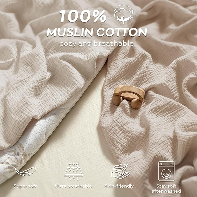 JELLYMONI 2 Pack Muslin Toddler Pillowcase for 13x18 Pillow, 100% Cotton Baby Pillow Case Cover for Bed, Toddler Cot and Travel, Soft & Breathable Baby Kids Envelope Pillowcase, No Pillow