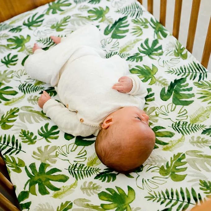 Little Unicorn Premium Crib Sheet | Breathable & Super-Soft Muslin Fabric (Tropical Leaf)