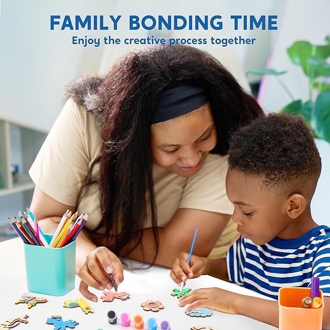 JOYIN 12 Wooden Magnet Creativity Arts & Crafts Painting Kit for Kids, Decorate Your Own Painting Gift for Easter Basket Stuffers, Birthday Parties and Family Crafts, Party Favors for Boys Girls