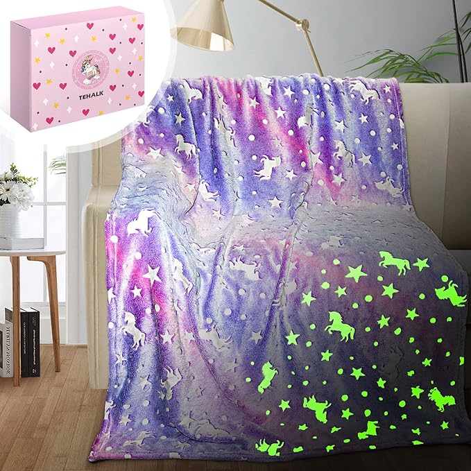 Unicorn Glow in The Dark Blankets for Kids, Soft Fleece Blankets for Girls/Toddler, Unicorns Gifts for Girls Age 3-12 50"x 60"