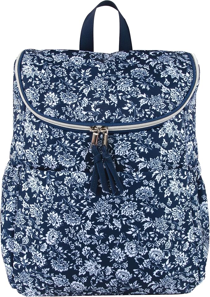 Multi-Function Floral Diaper Backpack and Travel Nappy Baby Bag with Changing Pad and Stroller Straps