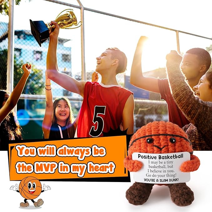 Mini Positive Crochet Basketball Gifts - Emotional Inspirational Support Gift for Women Men Friends Teenage Boys Girls Teammate - Handmade Basketball Decor for Birthday Graduation Christmas